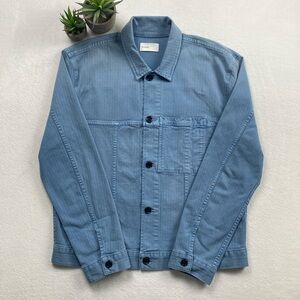 BLDWN Druid Woven Striped Collared Long Sleeve Button Up Jacket (Vintage Indigo)